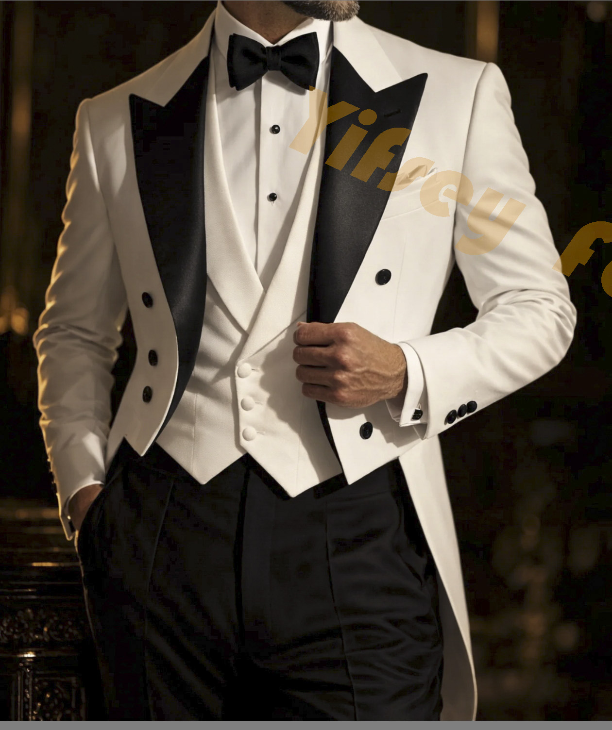 Slim Fit Blazer Men - White Tailcoat Black Pants Men Suit