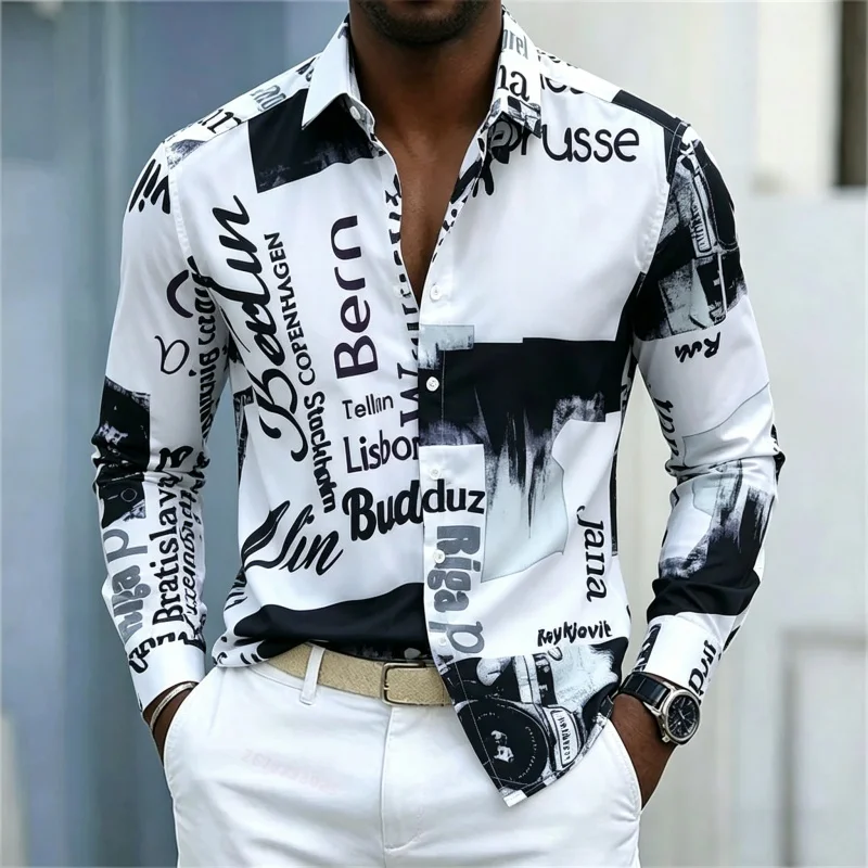 Mens Fashion Casual - Men's Printed Long-sleeve Shirt, Slim-fit with