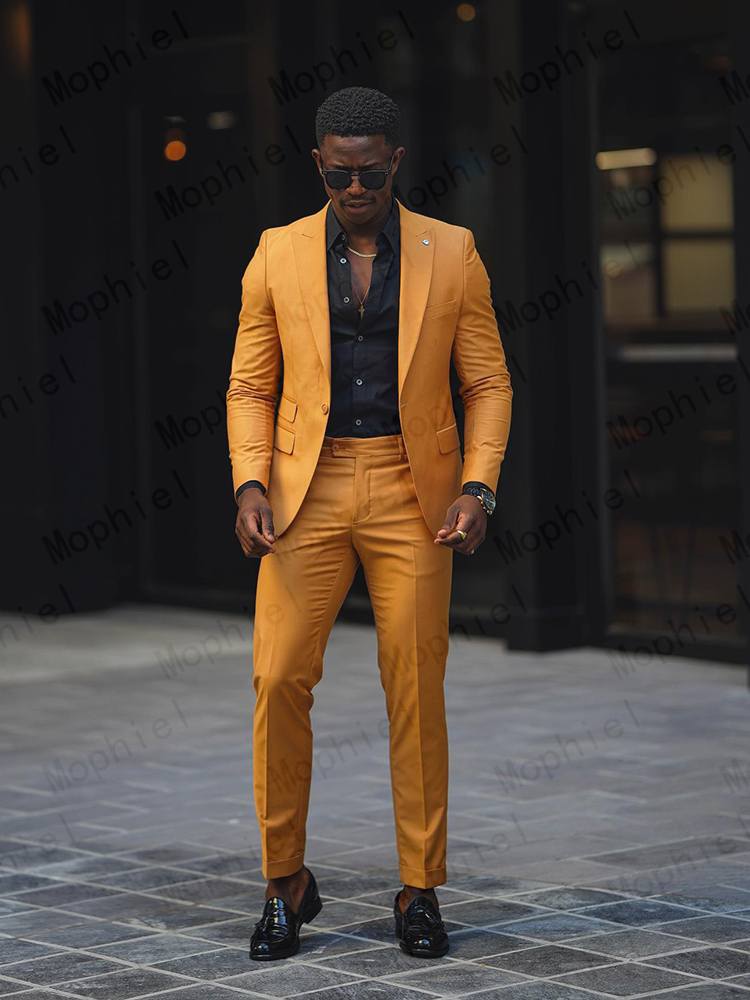 Mustard Yellow Men Suits 2Pcs  - đánh giá và giá Slim Fit Blazer Men