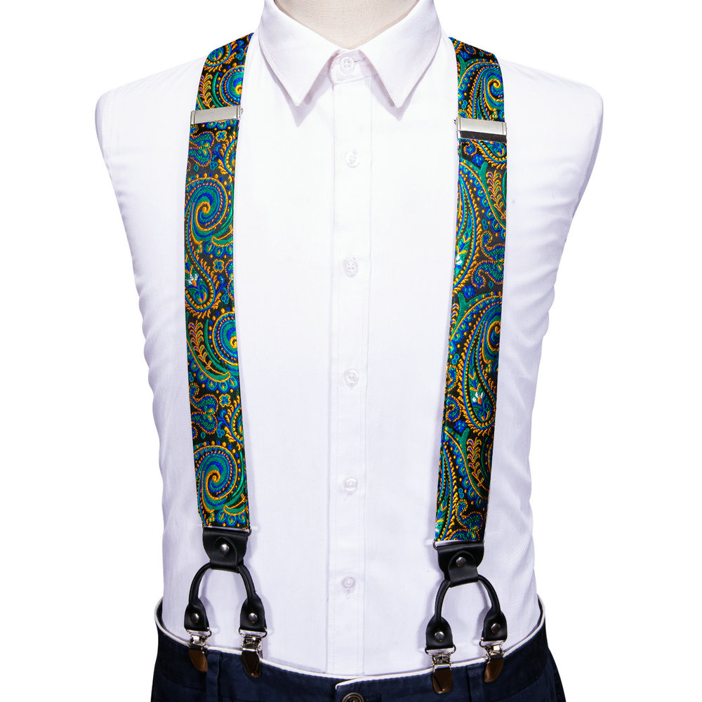 Fashion Paisley Green Silk Men - đánh giá và giá Suspenders Clip Men