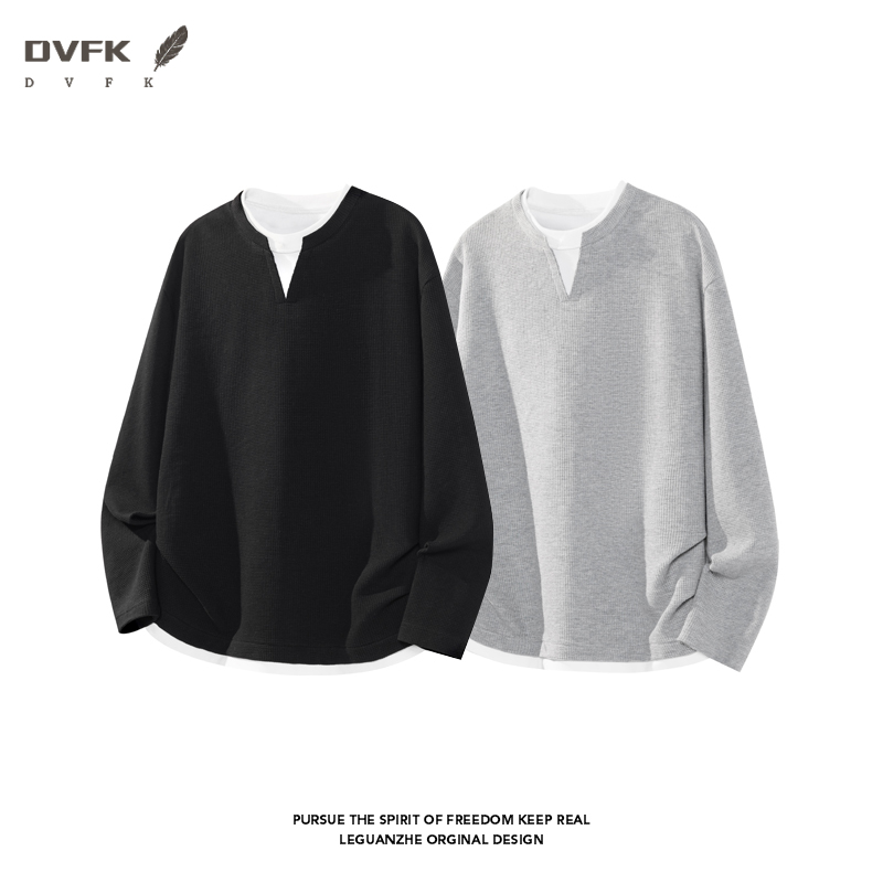 Men Fake Two Piece Long Sleeve - đánh giá và giá Mens Fashion Casual