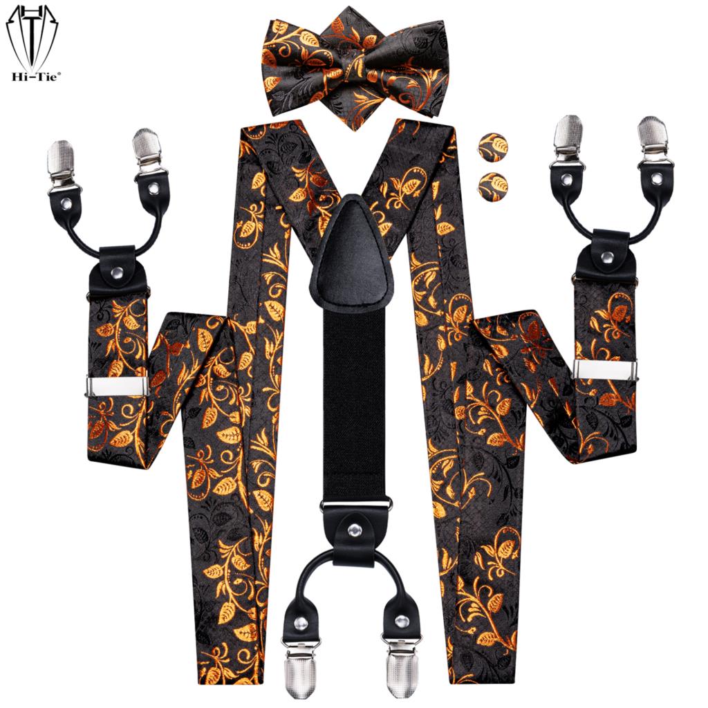 Hi-Tie Jacquard Black Gold Vin - đánh giá và giá Suspenders Clip Men